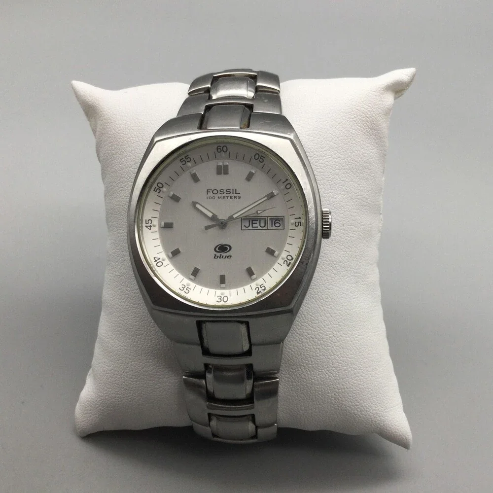 Fossil Blue Mens Watch 38mm White Dial Stainless Date WR AM-3280 New Battery 8